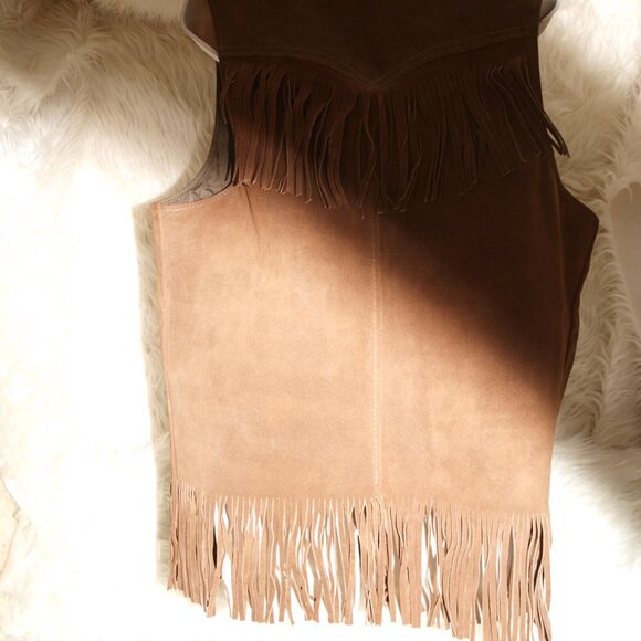 Men's Brown Leather VEST W/Fringe SIZE L By Western Outdoor Wear BARELY USED - Picture 5 of 6